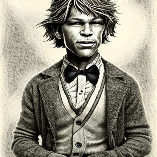 Huckleberry Finn Face, centered, Realistic art, pencil drawing with style of