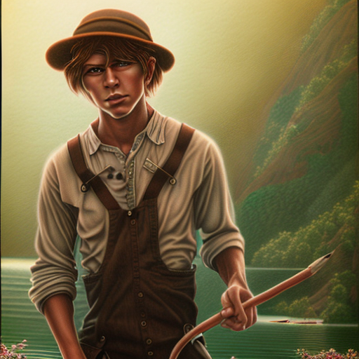 Huckleberry Finn, modern, centered, Realistic art, pencil drawing with style of