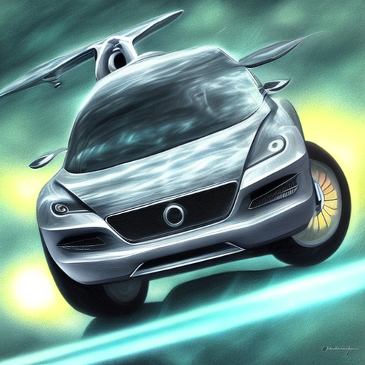 flying car, luminous, hollogram,, centered, Realistic art, pencil drawing with style of