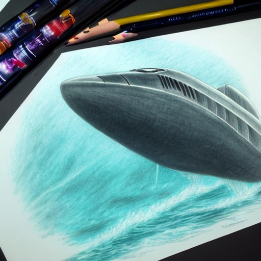 Futuristic underwater submarines, centered, Realistic art, pencil drawing with style of