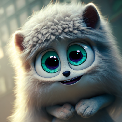 a name of pjmaster, closeup cute and adorable, cute big circular reflective eyes, long fuzzy fur, Pixar render, unreal engine cinematic smooth, intricate detail, cinematic, 8k, HD with style of