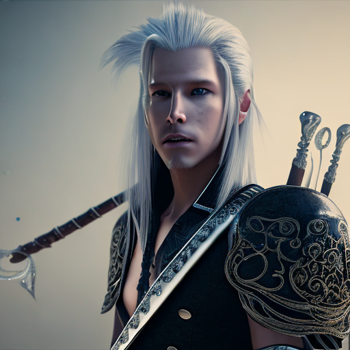 sephiroth who wears dark, ornate armor reminiscent of ancient angelic designs, adorned with sinister engravings. A long, tattered cape made of ethereal shadow fabric trails behind him, exuding an aura of darkness, closeup cute and adorable, cute big circular reflective eyes, long fuzzy fur, Pixar render, unreal engine cinematic smooth, intricate detail, cinematic, 8k, HD with style of