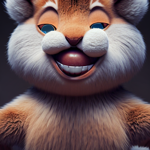 dessert, closeup cute and adorable, cute big circular reflective eyes, long fuzzy fur, Pixar render, unreal engine cinematic smooth, intricate detail, cinematic, award winning on shutterstock, canon eos 5D, 32k with style of (Diane Arbus)