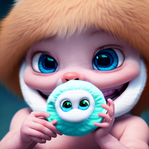 baby holding diaper, closeup cute and adorable, cute big circular reflective eyes, long fuzzy fur, Pixar render, unreal engine cinematic smooth, intricate detail, cinematic, 8k, HD with style of