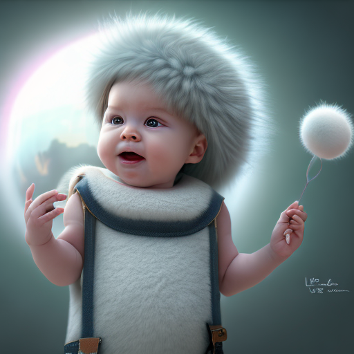 baby holding diaper, closeup cute and adorable, cute big circular reflective eyes, long fuzzy fur, Pixar render, unreal engine cinematic smooth, intricate detail, cinematic, Realistic art, pencil drawing with style of