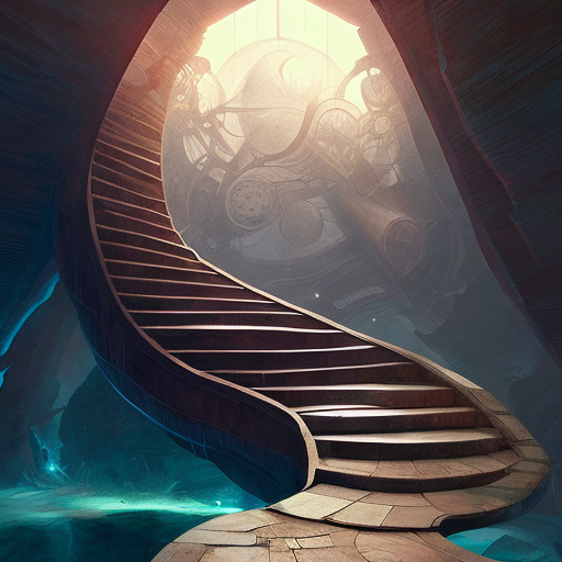 Staircases to the unknown, centered, digital art, trending on artstation, (cgsociety) with style of (Mandy Jurgens)