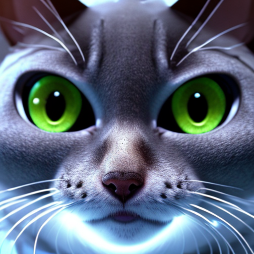 cyborg cat, closeup cute and adorable, cute big circular reflective eyes, long fuzzy fur, Pixar render, unreal engine cinematic smooth, intricate detail, cinematic, 8k, HD with style of
