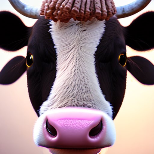Cute cow, closeup cute and adorable, cute big circular reflective eyes, long fuzzy fur, Pixar render, unreal engine cinematic smooth, intricate detail, cinematic, 8k, HD with style of