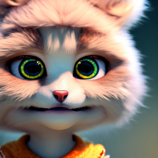 doll, closeup cute and adorable, cute big circular reflective eyes, long fuzzy fur, Pixar render, unreal engine cinematic smooth, intricate detail, cinematic, 8k, HD with style of