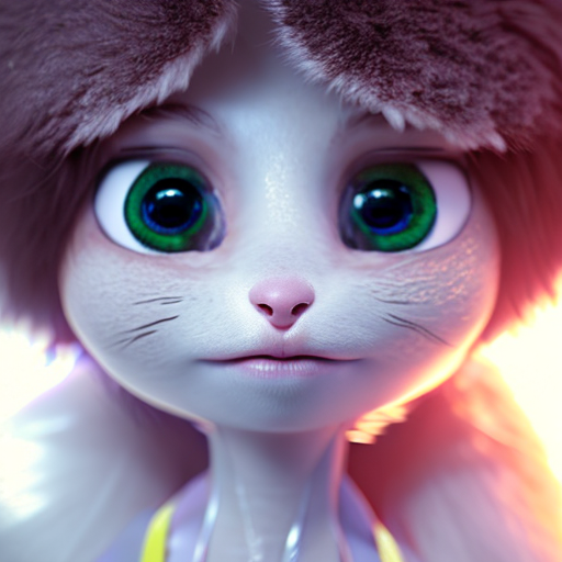doll, closeup cute and adorable, cute big circular reflective eyes, long fuzzy fur, Pixar render, unreal engine cinematic smooth, intricate detail, cinematic, 8k, HD with style of