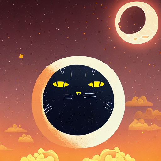 moon and scary cat, centered, 8k, HD with style of