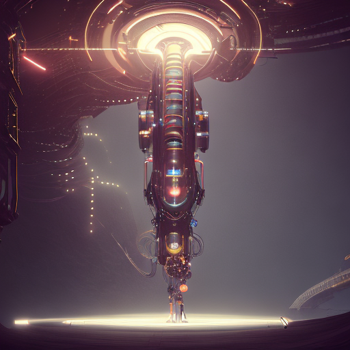 mechanical snake, centered, (works by Jan Urschel, Michal Karcz), dark sci-fi, trending on artstation with style of (Vincent Di Fate)