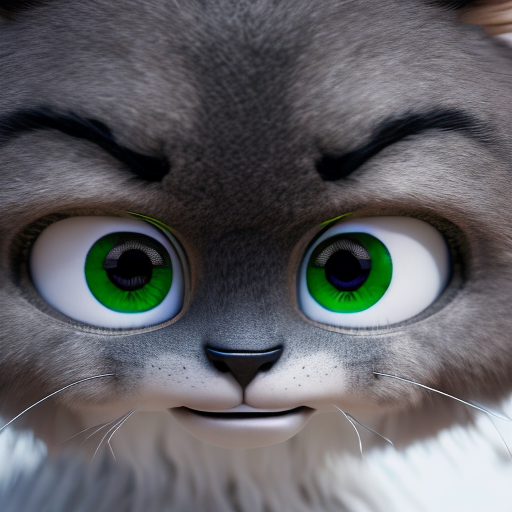 generator, closeup cute and adorable, cute big circular reflective eyes, long fuzzy fur, Pixar render, unreal engine cinematic smooth, intricate detail, cinematic, award winning on shutterstock, canon eos 5D, 32k with style of (Walker Evans)