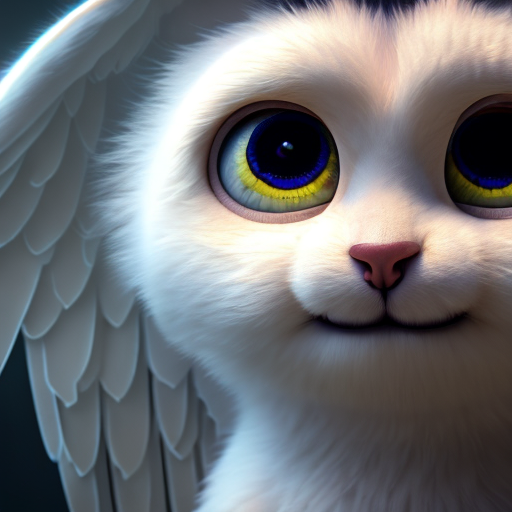 angel warrior, closeup cute and adorable, cute big circular reflective eyes, long fuzzy fur, Pixar render, unreal engine cinematic smooth, intricate detail, cinematic, 8k, HD with style of