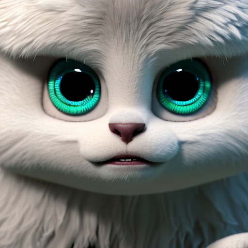 gorgeous cute creature, closeup cute and adorable, cute big circular reflective eyes, long fuzzy fur, Pixar render, unreal engine cinematic smooth, intricate detail, cinematic, 8k, HD with style of