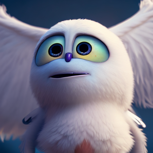 gogeous wings, closeup cute and adorable, cute big circular reflective eyes, long fuzzy fur, Pixar render, unreal engine cinematic smooth, intricate detail, cinematic, 3d, octane render, high quality, 4k with style of