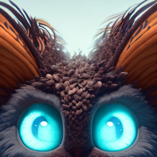 gogeous wings, closeup cute and adorable, cute big circular reflective eyes, long fuzzy fur, Pixar render, unreal engine cinematic smooth, intricate detail, cinematic, pastel colors style, colorful with style of (Jean-Francois Millet)