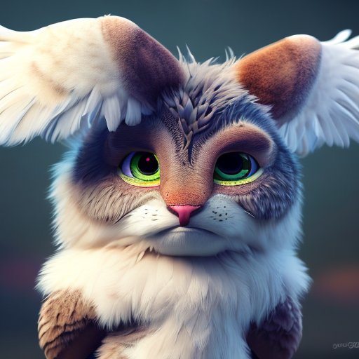 gogeous wings, closeup cute and adorable, cute big circular reflective eyes, long fuzzy fur, Pixar render, unreal engine cinematic smooth, intricate detail, cinematic, pastel colors style, colorful with style of (Edgar Degas)