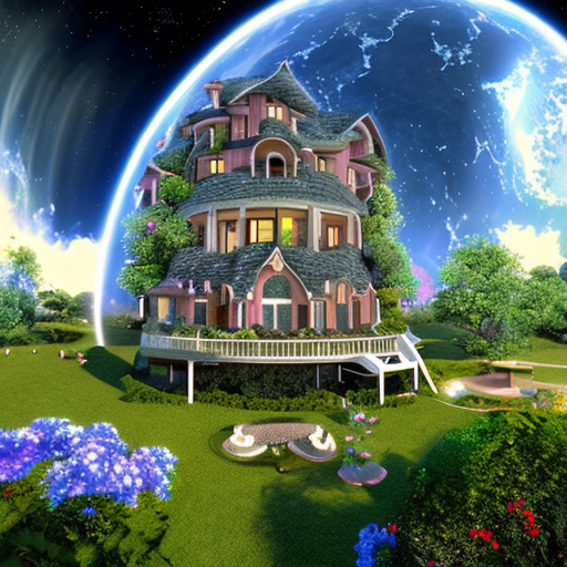 future house in heaven, centered, 8k, HD with style of