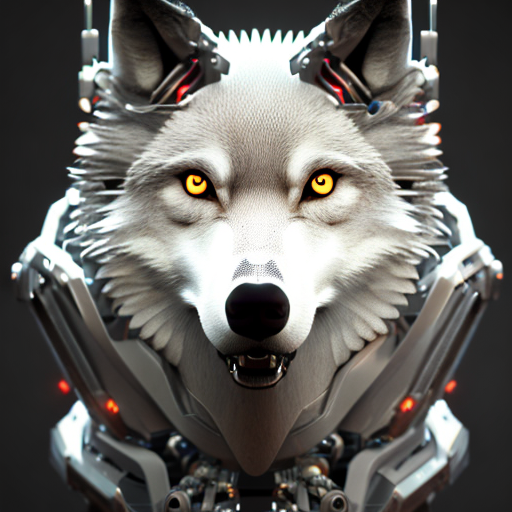 Robo-wolf, centered, digital art, trending on artstation, (cgsociety) with style of (Irina French)