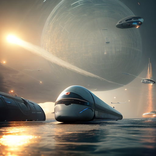 Futuristic underwater submarines, Submarine bullet trains, Flying devices of the future, AI self-driving vehicles, Spaceplanes, centered, (works by Jan Urschel, Michal Karcz), dark sci-fi, trending on artstation with style of (Vincent Di Fate)