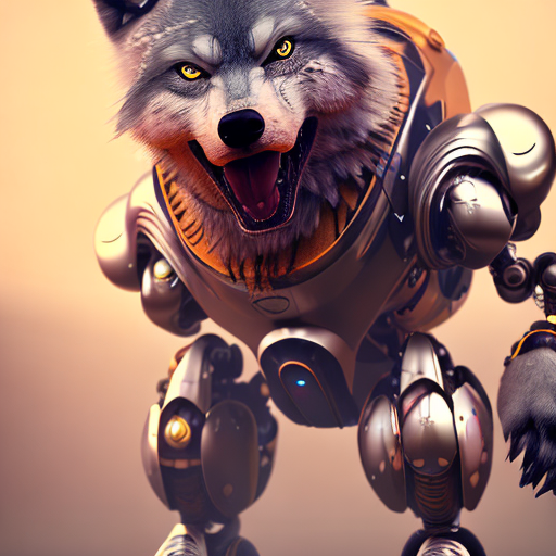 Fusion of fur and steel, Nano-Bee, Robo-wolf, Mechanized animals, Robotic animals, centered, 3d, octane render, high quality, 4k with style of