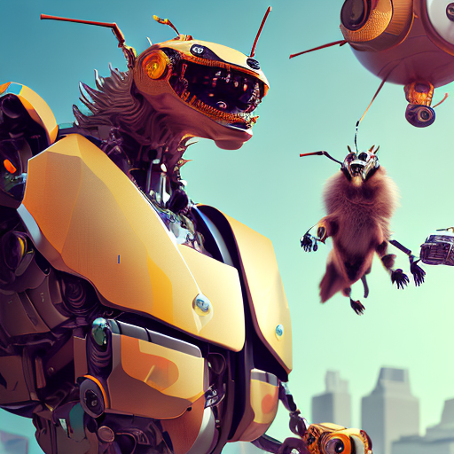 Nano-Bee, Robo-wolf, Mechanized animals, Robotic animals, Animal cyborgs, centered, 3d, octane render, high quality, 4k with style of