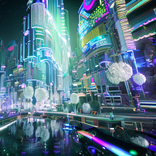 Cyber night dreamscape, Virtual night concerts, High-tech nightlife, Virtual club at night, Virtual cities at night, Virtual city at night, centered, night, street, 3d, octane render, high quality, 4k with style of