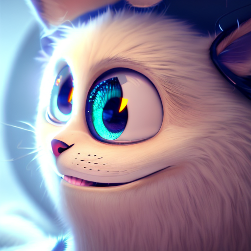 make an anime profile, closeup cute and adorable, cute big circular reflective eyes, long fuzzy fur, Pixar render, unreal engine cinematic smooth, intricate detail, cinematic, 8k, HD with style of
