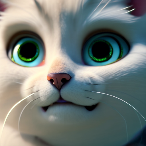 Cute cat of the future, closeup cute and adorable, cute big circular reflective eyes, long fuzzy fur, Pixar render, unreal engine cinematic smooth, intricate detail, cinematic, 3d, octane render, high quality, 4k with style of