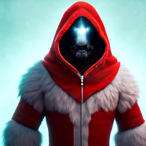 make him a character of the helluva and his wearing a cloak that is white and red and his mask neon red and his horn shows at his hoodie popping out of his horn and has a 50-caliber rifle a very big and heavy long sniper, closeup cute and adorable, cute big circular reflective eyes, long fuzzy fur, Pixar render, unreal engine cinematic smooth, intricate detail, cinematic, 8k, HD with style of