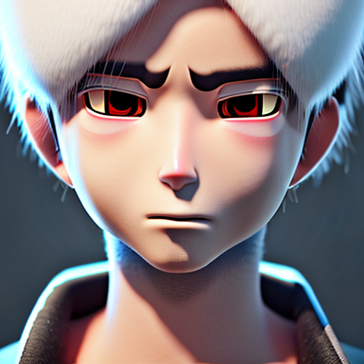 anime boy black eye black and hair, closeup cute and adorable, cute big circular reflective eyes, long fuzzy fur, Pixar render, unreal engine cinematic smooth, intricate detail, cinematic, 8k, HD with style of