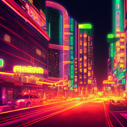 City lights in neon, centered, 8k, HD with style of