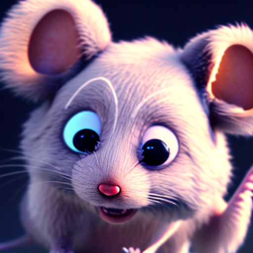 Cute mouse, closeup cute and adorable, cute big circular reflective eyes, long fuzzy fur, Pixar render, unreal engine cinematic smooth, intricate detail, cinematic, 8k, HD with style of