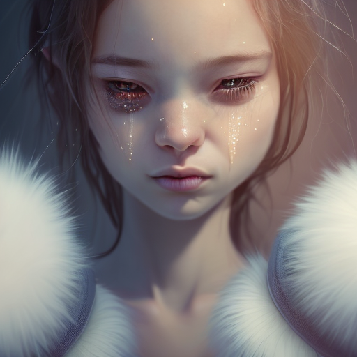 A girl crying behind a wall, closeup cute and adorable, cute big circular reflective eyes, long fuzzy fur, Pixar render, unreal engine cinematic smooth, intricate detail, cinematic, Realistic art, pencil drawing with style of