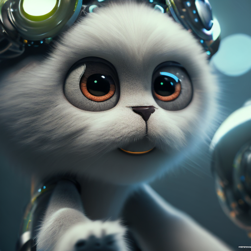 Philipine mech yeager, closeup cute and adorable, cute big circular reflective eyes, long fuzzy fur, Pixar render, unreal engine cinematic smooth, intricate detail, cinematic, 8k, HD with style of