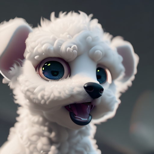 small baby white Toy poodle, closeup cute and adorable, cute big circular reflective eyes, long fuzzy fur, Pixar render, unreal engine cinematic smooth, intricate detail, cinematic, 8k, HD with style of