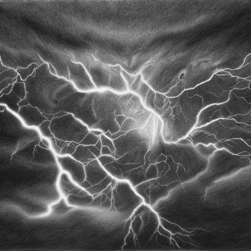 Thundering shock wave with darkest sky, centered, Realistic art, pencil drawing with style of