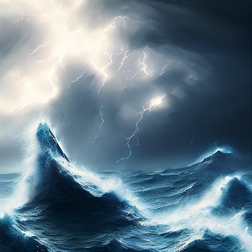 Thundering shock wave with darkest sky and dark blue ocean, centered, digital art, trending on artstation, (cgsociety) with style of (Irina French)
