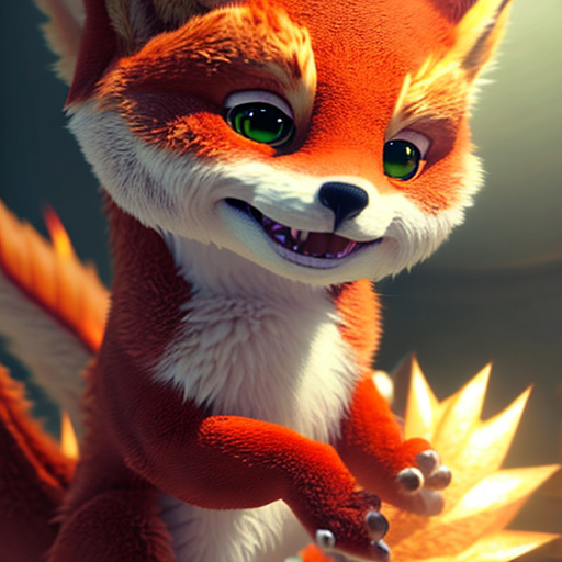 Cute baby dragon, Adorable little foxy, closeup cute and adorable, cute big circular reflective eyes, long fuzzy fur, Pixar render, unreal engine cinematic smooth, intricate detail, cinematic, 8k, HD with style of