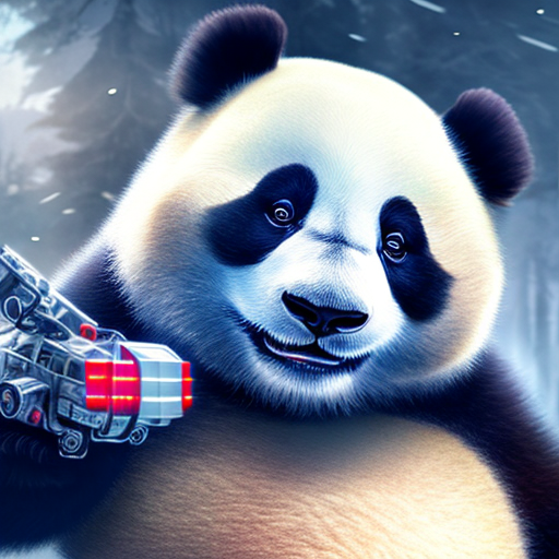 Cute panda combined with optimus prime in a beautiful specs and shining armor, centered, (works by Jan Urschel, Michal Karcz), dark sci-fi, trending on artstation with style of apocalypse