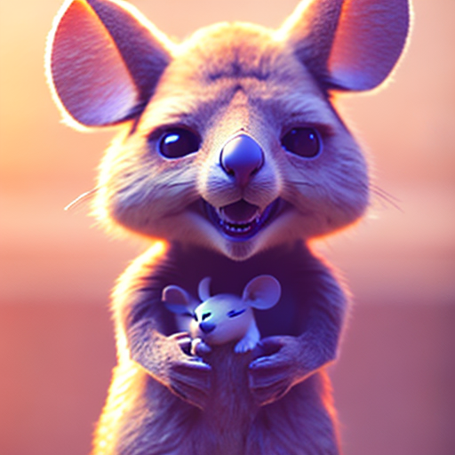 Cute kangaroo, Cute mouse, closeup cute and adorable, cute big circular reflective eyes, long fuzzy fur, Pixar render, unreal engine cinematic smooth, intricate detail, cinematic, 3d, octane render, high quality, 4k with style of