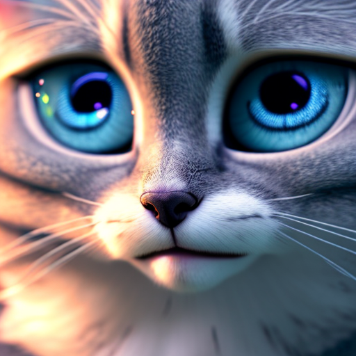 Cute cat of the future, closeup cute and adorable, cute big circular reflective eyes, long fuzzy fur, Pixar render, unreal engine cinematic smooth, intricate detail, cinematic, 8k, HD with style of