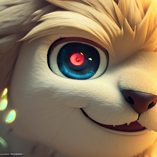 anime, closeup cute and adorable, cute big circular reflective eyes, long fuzzy fur, Pixar render, unreal engine cinematic smooth, intricate detail, cinematic, 8k, HD with style of