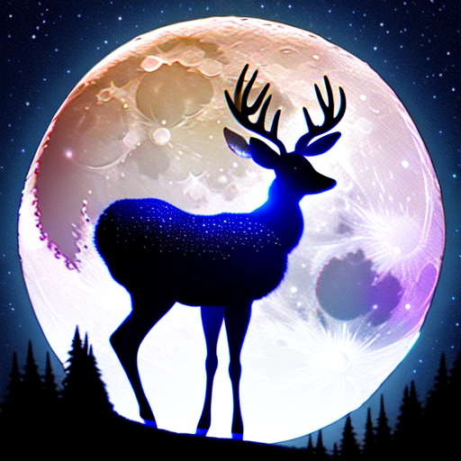 magical moon deer, centered, 8k, HD with style of