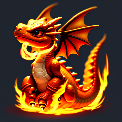 fire Cute baby dragon, centered, 8k, HD with style of