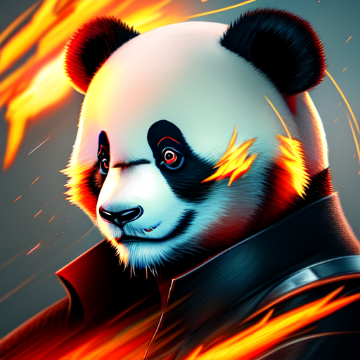 panda fire thunder, centered, Portrait style, sharp, highly detailed, 8k, HD with style of (Tronie)