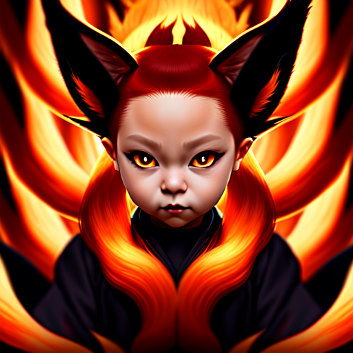 nine tails baby, centered, Portrait style, sharp, highly detailed, 8k, HD with style of (Half-Length)