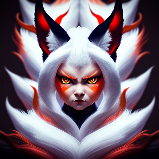 nine tails baby, centered, Portrait style, sharp, highly detailed, 8k, HD with style of (Tronie)