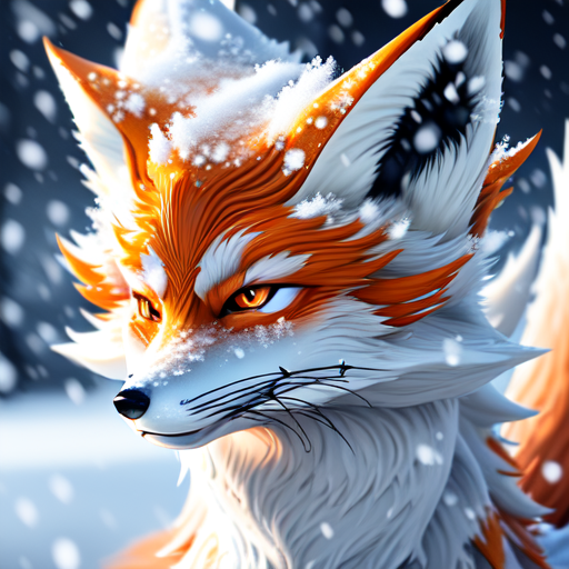 nine tails snow fox, centered, Portrait style, sharp, highly detailed, 8k, HD with style of (Half-Length)